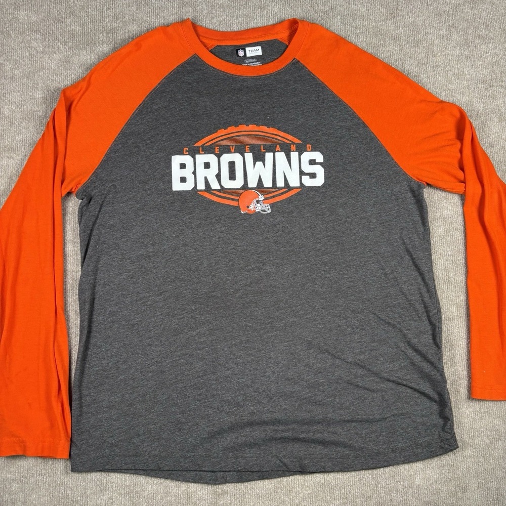 NFL Team Apparel Cleveland Browns Long Sleeve Raglan Shirt Gray Orange XL